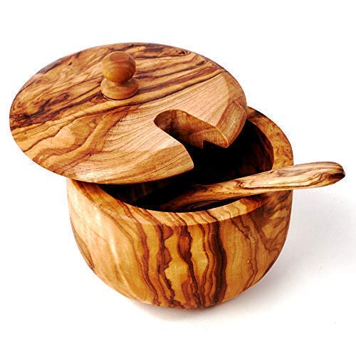das Olivenholzbrett Storage Jar with Lid from Natural Untreated Olive - 14cm