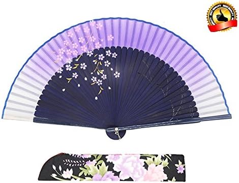 LYSA"Sakura-Long-Legs" 8.27"(21cm) Women Hand Held Silk Folding Fan With,and Silk Tissue Protective Sleeve --- Chinese/Japanese Style (Purple-CT006)