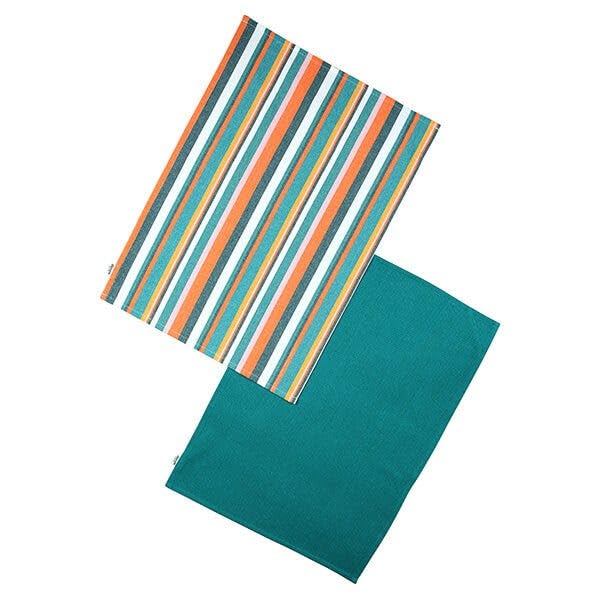 Dexam Striped Recycled Cotton Set of 2 Tea Towels - Teal