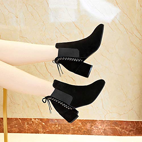 Teresamoon Women High Heel Shoes Martain Boot Suede Solid Color Round Toe Slip-On Shoes (Most Wished & Gift Ideas) - Thumbnail 4