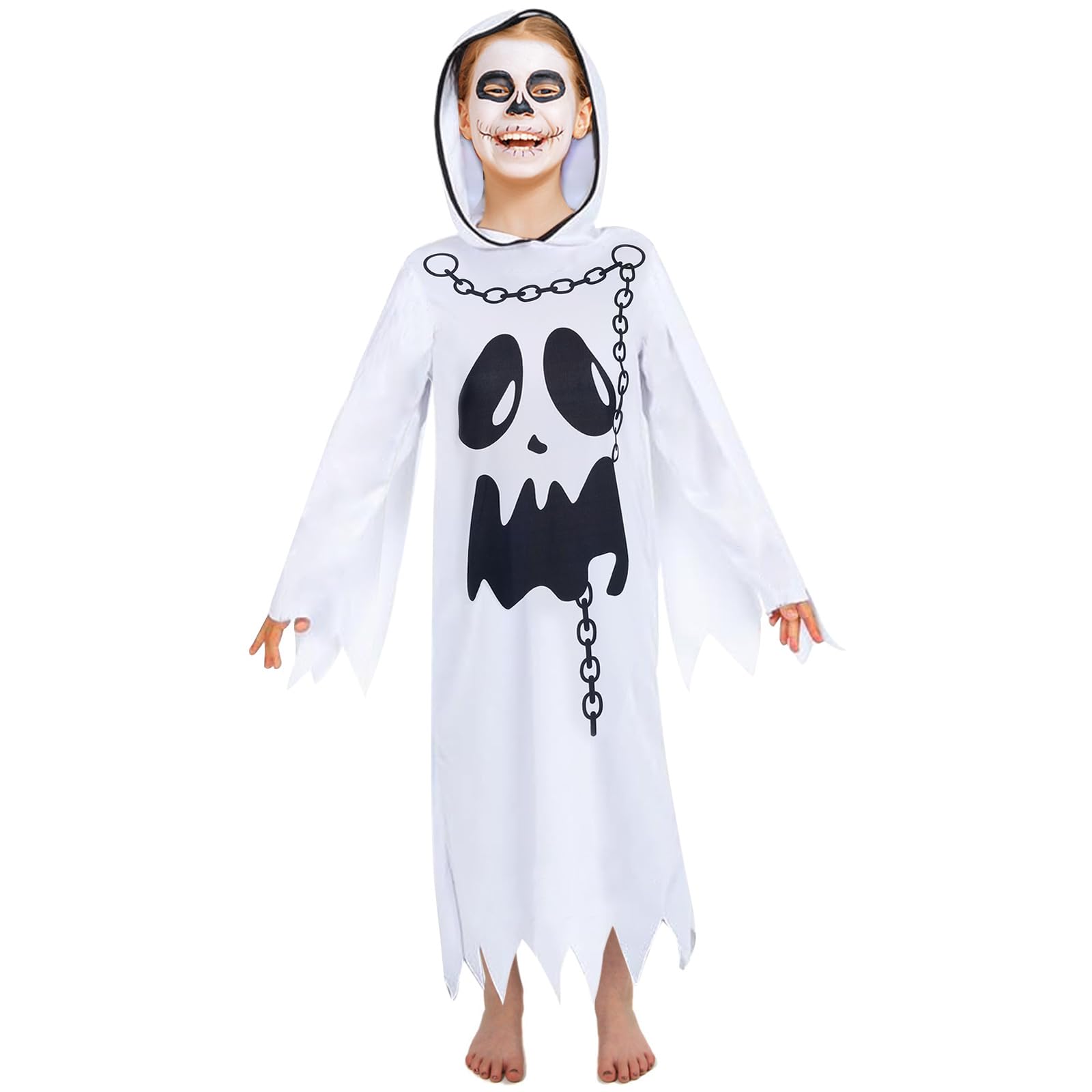 ZZOUFI Ghost Costume Kids, Ghost Outfit for Baby Toddler Girl Boy, Halloween Childrens Ghost Costume, White Hooded — image 1