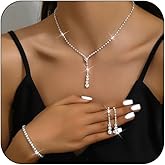 IQPDYV Silver Prom Jewelry for Women Black Rhinestone Necklace Earrings Set Elegant Crystal Costume Jewelry Bridal Wedding Prom Sets Guest Dresses for Women