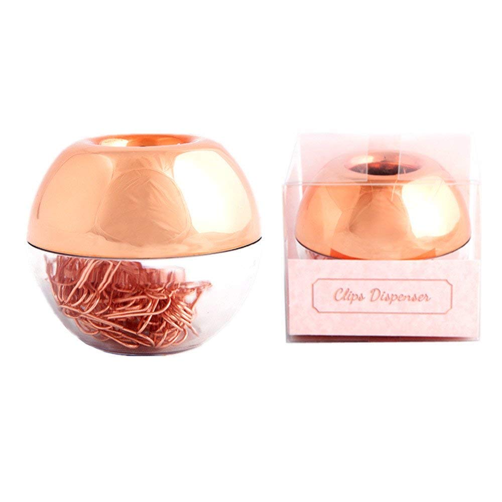 Rose Gold Paper Clips ，Light Luxury Fashion 100 pcs Paper Clips Holder 28mm in Magnetic Lid Acrylic Paper Clip Holder for Office Decor Desk Accessories