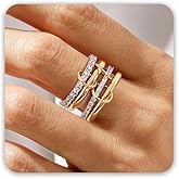 VIBILIA Gold Silver Interlocked Stackable Rings for Women Non Tarnish Dainty Ring Set Cubic Zirconia Stacking Statement Rings Two-Toned Connected Bands Jewelry Gift for Women