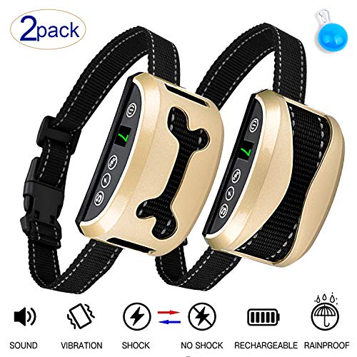 Awaiymi Bark Collar 2 Pack Upgraded 7 Sensitivity Rechargeable Dog Barking Collar Beep/Vibration/Safe Shock Or No/Anti Bark Reflective Collar for Small Medium Large Dogs