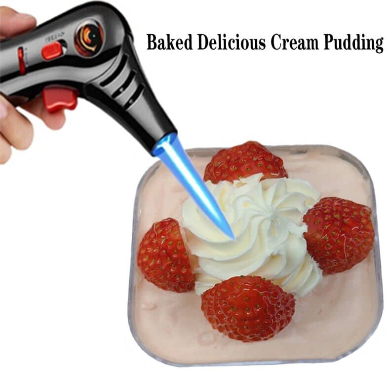 Refillable Butane Torch, with Safety Lock, Flame Adjustable, Plating