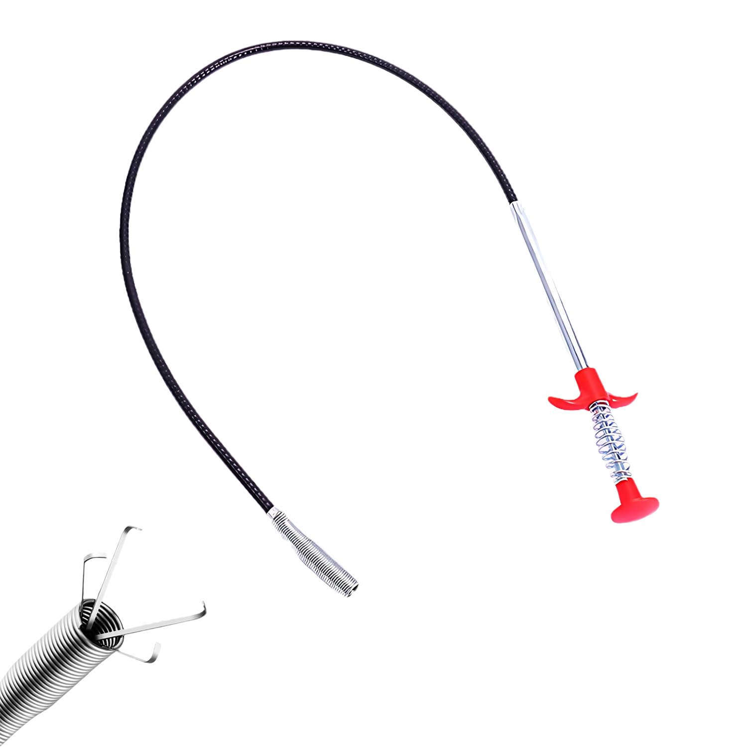 1 PCS Flexible Strong Drain Unblocker with 4 Claws Stainless Steel Hook Bendable Spring Pipe Cleaning Tool for Kitchen Sink Bathroom Tub and Toilet 0.9 Meter Length