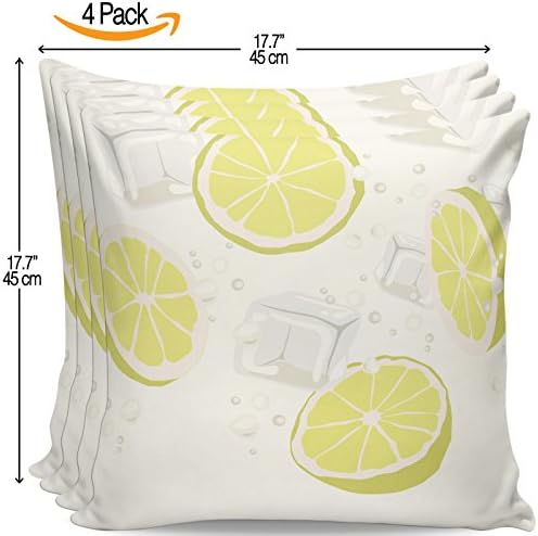 Serra Home 4-Pack Decorative White Yellow Lemon Slice Ice Cube, 18" x 18" Throw Pillow Covers Set Turkish New Design Linen Square Made in Turkey Patterned Cases Couch Cushion for Sofa Bedroom