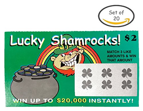Fake Lottery Tickets-LUCKY SHAMROCK ST PATRICKS DAY (Pack 20 Tickets)-Each ticket is a fake winner of 20,000 or more!!! Big Winners That Look Like Real Scratch Off Tickets Bulk Pack