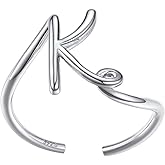 SILVERCUTE S925 Initial Rings, Adjustable Size 6-12 Statement Alphabet Letter A-Z Jewelry Personalized Twisted Initials Rings Sterling Silver Stacking Ring for Women