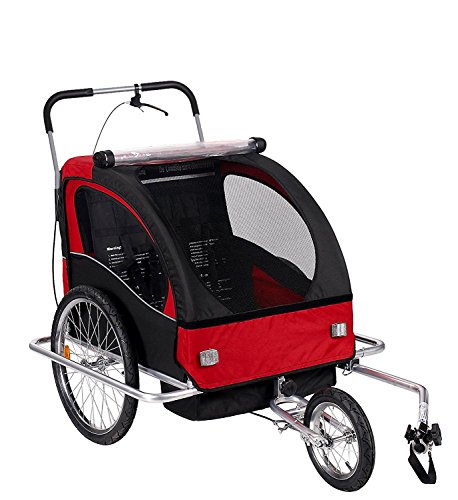 Livebest 2 in 1 Pet Dog Bike Trailer 3-Wheels Bicycle Carrier-Safety Belts & Suspension-Breathable Design with Folding Rainproof,Red,63" x 43" x 36"