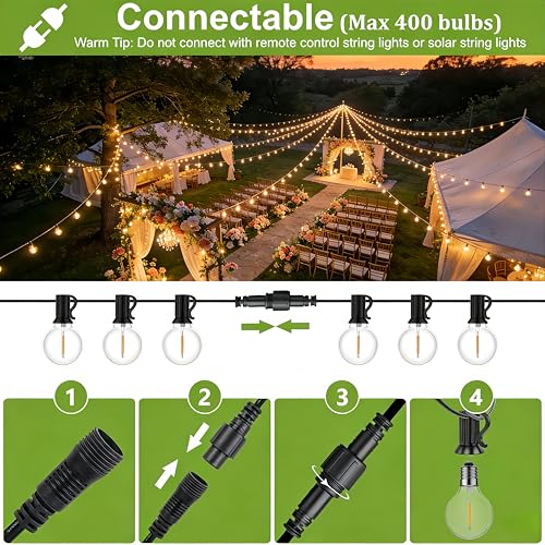 LaPitio Guirnalda Luces Exterior Impermeables con Bombillas Irrompibles | 60M, 100+4 Bombillas, Conectable, 2500K Blanco Cálido, para Fiestas de Cumpleaños, Bodas, Terrazas, Jardines Medianos