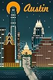 Austin, Texas - Retro Skyline (9x12 Art Print, Wall Decor Travel Poster)