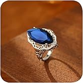 Platinum Plated Crystal Rings for Women,Solid 925 Sterling Silver Ring Aquamarine Ring Women's Statement Big Cubic Zirconia Birthstone Cocktail Wedding Band Engagement Jewelry(8#)