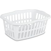 Sterilite Rectangular Laundry Basket, Plastic Clothes Hamper, 12 Pack | 1.5 Bushel, White - Dirty Clothing Storage Organizer with Handles for Bedroom, Bathroom, and Closet
