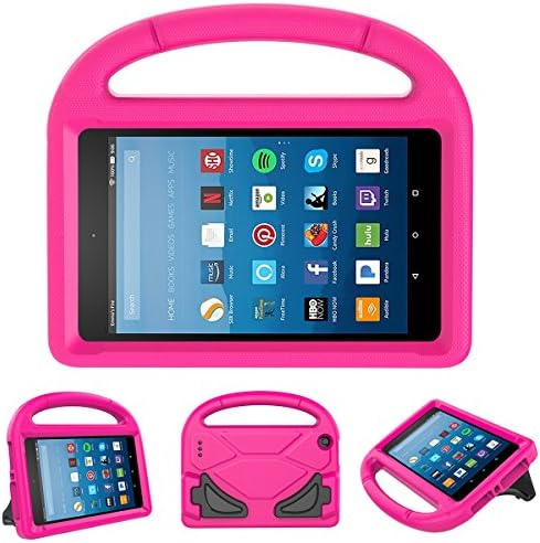 MEEYO Kids Case for Fire 7 2017 - Light Weight Shock Proof Handle Stand Kid-Proof Cover Kids Friendly Case for All New Fire 7 inch Display Tablet (7th Generation, 2017 released), Magenta/Rose