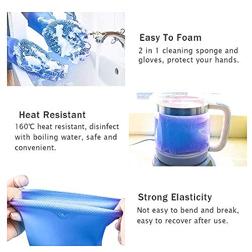 Magic Silicone Dishwashing Gloves Cleaning Scrubbing-Dish Wash Silicone Sponge Gloves with Scrubber,Magic Scrubby Gloves Great for Washing Dish,Kitchen,Car,Bathroom and More (Blue Gloves,1 Pair) - Thumbnail 4