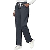 Scrub Pants for Women - 5 Pockets, Classic Fit Women's Scrubs Pants Straight Leg Tapered Mid-Rise Drawstring Cargo Pants