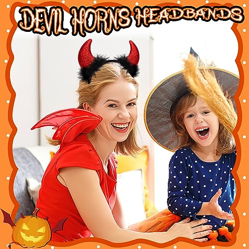 FUTUREPLUSX 2PCS Devil Horns Headbands, Halloween Devil Horns Sparkly Glitter Devil Ears Hair Hoop Halloween Party Cosplay Costume Devil Accessories