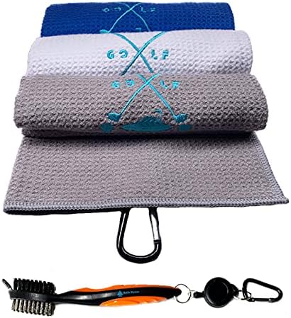 Ralch Wysom 3 Packs Golf Towels for Golf Bags with Clip and Golf Brush for Men Women, Waffle Microfiber White/Grey/Blue Golf Sport Accessories for Ball Clean Wiping Sweat,Size16 x24 Ralch Wysom 3 Packs Golf Towels for Golf Bags with Clip and Golf Brush for Men Women, Waffle Microfiber White/Grey/Blue Golf Sport Accessories for Ball Clean Wiping Sweat,Size16 x24