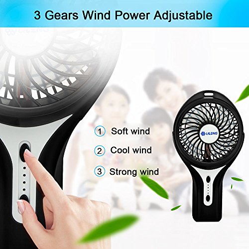 Anpress Mini Personal USB Rechargeable Handheld Fan with 3 Speed Adjustable, 7-Colorful Night Light, Battery/USB Powered, Portable Cool Student Fan for Home Office Outdoor and Travel (Black) - Thumbnail 3