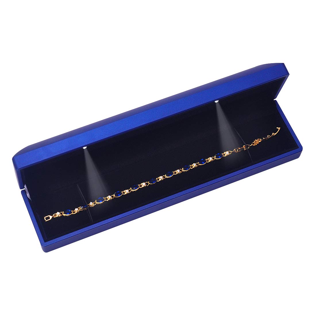 iSuperb LED Light Long Necklace Box Chain Bracelet Box Jewelry Display Case 9x 2.2x1.4 inches Storage Deep Blue Jewelry Gift Box