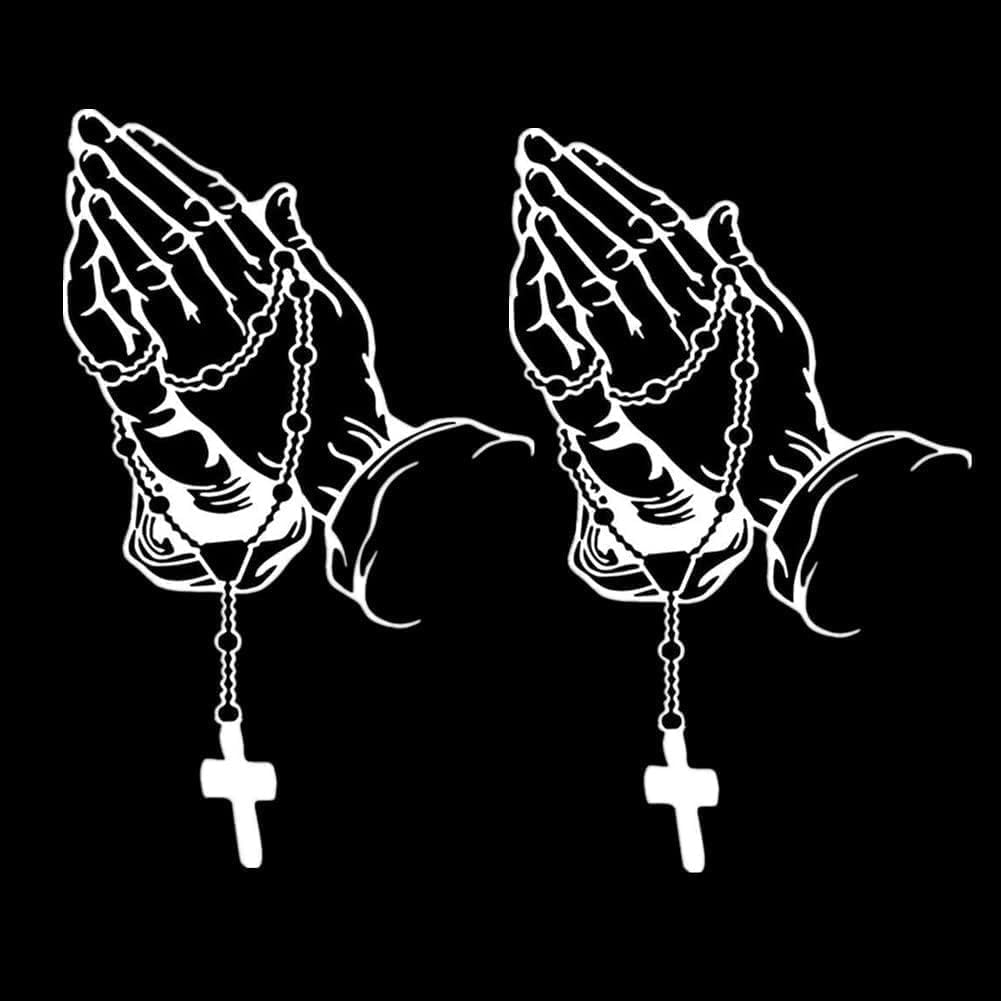 2Pcs Hands Praying Pearl Jesus Car Sticker, Waterproof Christ Decal Stickers for Laptop Motorcycle Door Wall Decoration Automotive Stickers Bumper Stickers, Personalized Rosary Car Sticker White