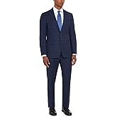 Calvin Klein Men's Slim Fit Performance Wool Suit - Stylish & Comfortable Formal Suit for Men, Navy Plaid, 42 Regular