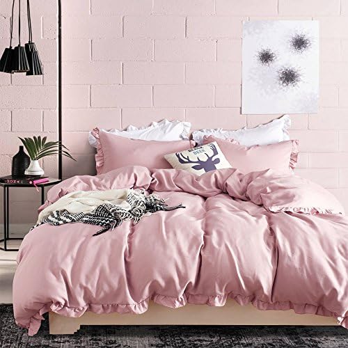 KISS QUEEN Kids Princess Duvet Cover Set Twin Girls Pink Super Soft Solid Color Bedding Set With Exquisite Flouncing Design(Light pink, Twin)