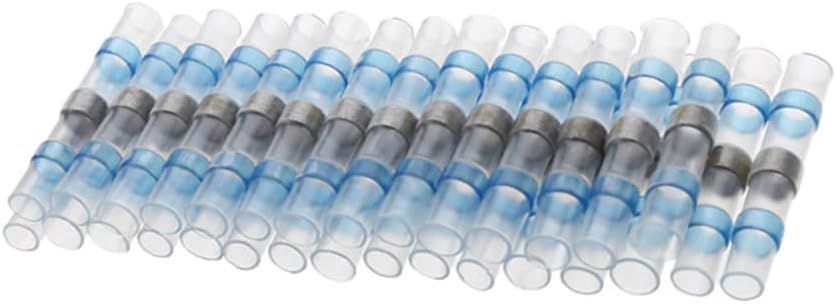 Mintice 100 X Solder Seal Heat Shrink Electrical Butt Wire Terminal Connectors Waterproof Car Insulated Splices Crimper Electrical Kit Blue 14-16 AWG Gauge
