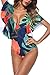 Jescrich Womens Tropical Retro One Piece Swimsuit Deep V Neck Ruffle Shoulder Bathing Suit Bikinis Beach Dress