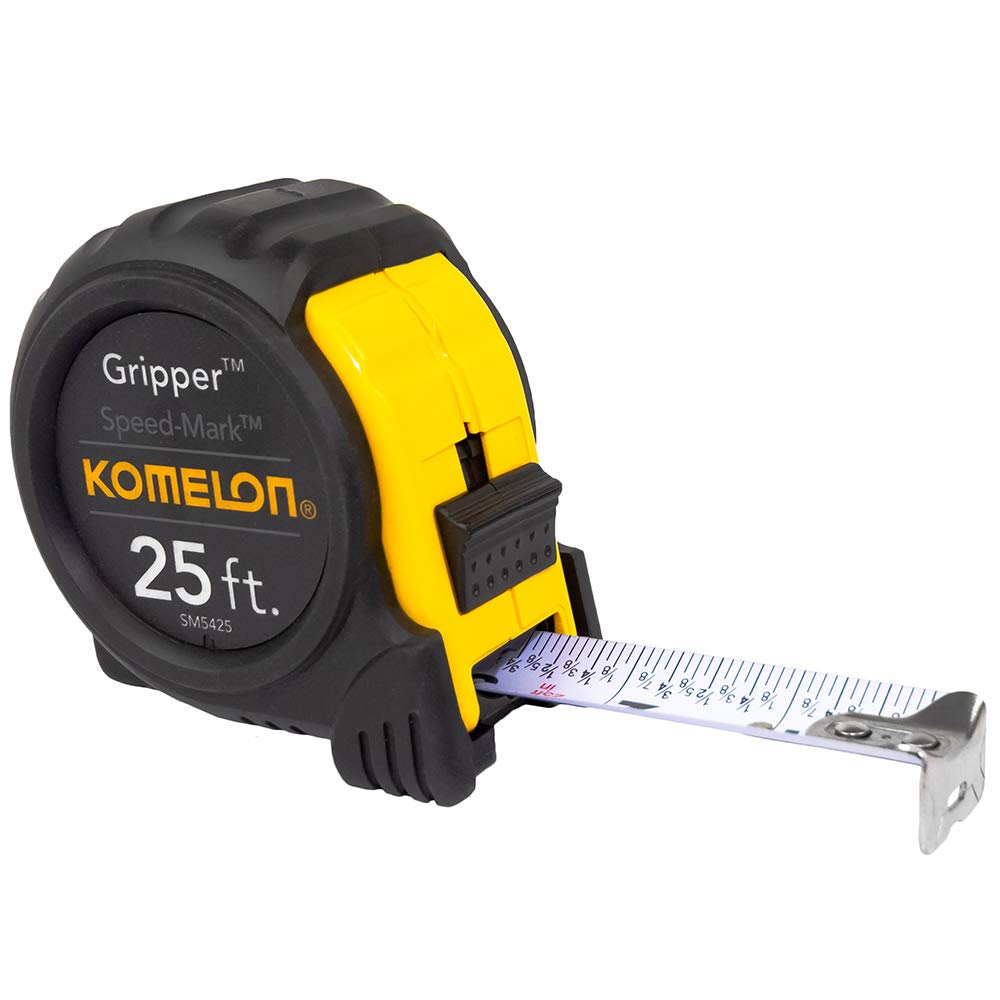 Komelon SM5425 Speed Mark Gripper Acrylic Coated Steel Blade Measuring Tape, 1-Inch X 25Ft, White