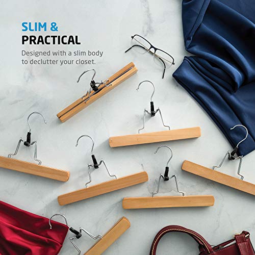 HighGrade Wooden Pants Hangers with Clips 10 Pack Non Slip Skirt