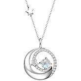 FANCIME Birthstone Necklaces 925 Sterling Silver Moon and Star Pendant Fine Jewelry Birthday Christmas Gifts for Mom Wife Her Daughter, Adjustable Chain 16+2"