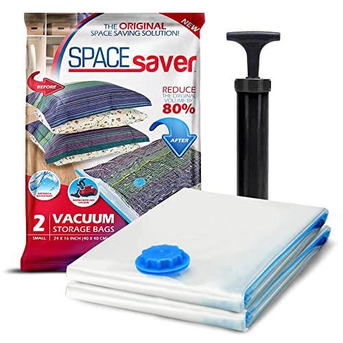 2 Pack Small Vacuum Storage Bags for Comforters, Blankets & Clothes – Vacuum Sealed Compression Bags with Hand Pump – Space Saver Storage Bags for Bedding, Moving, Travel & Organization