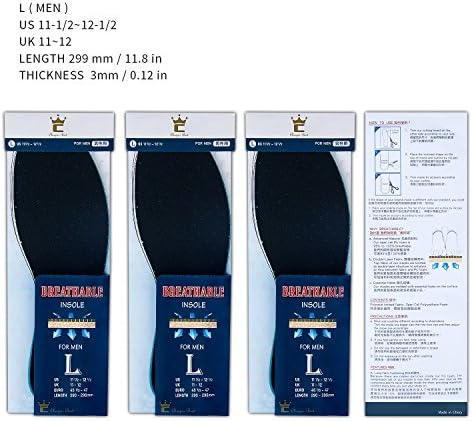 Breathable Insoles 3 Pairs/Pack Odor-proof Deodorant Anti-Bacterium Lightweight -Cheaper Best- for Men Use (L (US 11-1/2~12-1/2))