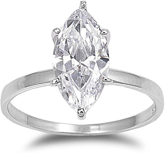 Marquise Clear Cubic Zirconia Classic Solitaire Ring 925 Sterling