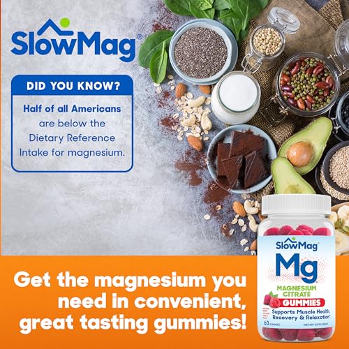 SLOWMAG MAGNESIUM CITRATE GUMMIES – SUPPORTS MUSCLE HEALTH, RECOVERY & RELAXATION, NATURAL BERRY FLAVORED, 60 COUNT