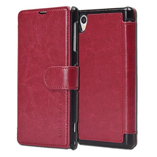 Sony Xperia Z1 Case Wallet - Mulbess [Layered Dandy][Wine Red] - [Slim][Wallet Case] - Premium Leather Flip Case With Credit Card Slot for Sony Xperia Z1