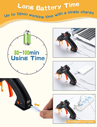 TOPELEK Cordless Hot Glue Gun Kit, 15W Mini Glue Gun with 10Pcs Glue Sticks, USB Charging Hot Melt Glue Gun for DIY Crafts, Quick Repairs, Home, School, Office Arts