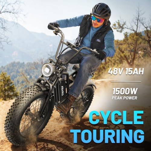 Electric Bike for Adults, 20 Inch Fat Tire Ebike with 1500W Peak Motor, 48V 15AH Removable Battery, 40-60 Miles PAS Range, Dirt E Bike for Mountain, Sand, Road, Beach, Snow and Daily Commuting