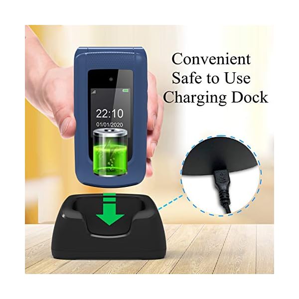Uleway-Big-Button-Mobile-Phone-for-Elderly-Unlocked-Senior-Mobile-Phone-Easy-to-Use-Pay-as-You-Go-Flip-Phone-with-SOS-Emergency-Button-Charging-Cradle-24-177-Dual-Screen Uleway Flip Phones Unlocked Sim Free, Easy to Use Pay As You Go Basic Cell Phones with SOS Button, Dual Screen 2.4" LCD Display, 1000mAh Battery Charging Dock, Loud Speakers, Camera, Blue