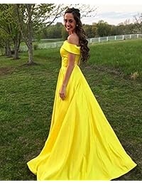 MKbridal vestido de noche de satén con hombros descubiertos, para dama de honor, vestido de fiesta, vestido de dama de honor, con bolsillos, vestido de baile