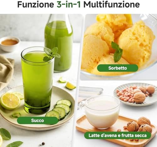 Estrattore di Succo, Bocca 155mm, 2,5L, Separatore della Schiuma, 2 Filtres, Pressione Automatica, Succo Puro e Vellutato, Silenzioso e Facile da Pulire, Ideale per Famiglia e Colazione