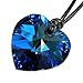 Queenberry Bermuda Blue Love Heart Pendant Adjustable Waxed Cotton Choker Necklace made with Austrian Crystal