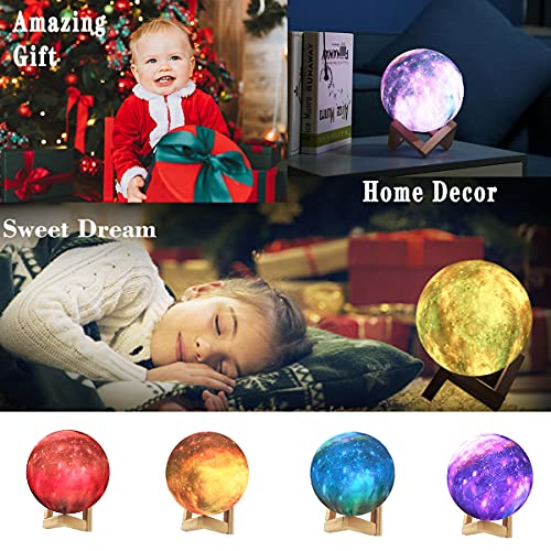 Night Lamp Kids Light 3D Star Moon Lamp, HUAXXIA 5.9 inch 16 Colors LED Lights with Wooden Stand, Touch & Remote Control USB Rechargeable Night Light for Kids/Friends Home Decor, Christmas Gift