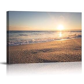 Canvas Wall Art Sunset Beach Sea Painting Artwork for Home Prints Framed - 12x18 inches