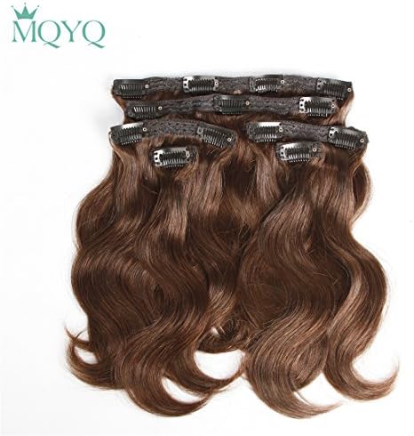MQYQ Hair 12inch Clip in Hair Extensions Body Wave #2 Dark Brown Brazilian Human hair 6pcs 13 clips 100% Real Clip in Human Hair Extensions Clip on Extension