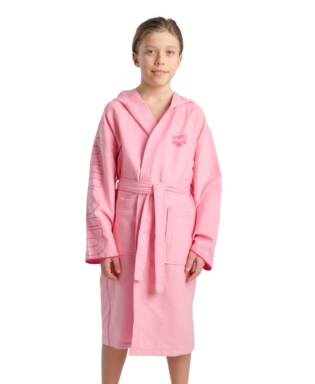 Arena Zeal Plus Junior Boys' and Girls' Microfibre Bathrobe, Microfibre Bathrobe with Hood and Pockets, Unisex Quick-drying Bathrobe, Comfortable and Lightweight