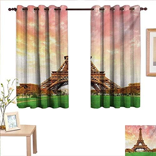 BlountDecor Eiffel Tower Waterproof Window Curtain Eiffel Tower Colorful Sky Grass Nature European Clouds Photography Artistic 55"x 39",Suitable for Bedroom Living Room Study, etc.